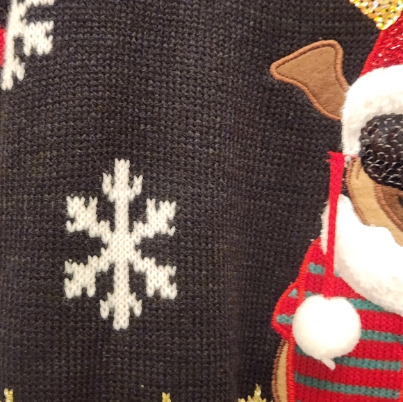Festive Black Christmas Sweater with Pug With Shades And Reindeer Ears. So FUN!! - Picture 3 of 5